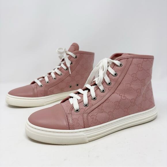 Gucci High Top GG Cap Toe Canvas Sneakers Pink EU 37.5 - Picture 1 of 12